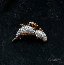 Spilla coppia delfini con strass vintage