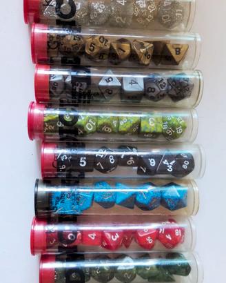 Lotto 10 Set Dadi RPG D&D Chessex / Koplow in Tubo