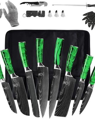 Set Coltelli 14 pz In Acciaio Inox Verde Resina