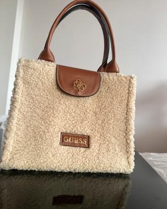 Borsa GUESS shopper in shearling/teddy  panna
