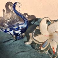 Due Figurini 'Cigno e Fiore' in vetro Murano, 1990