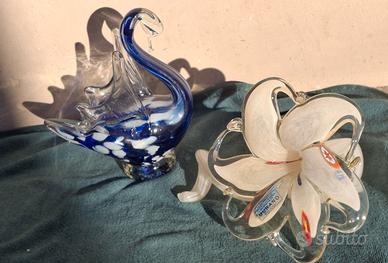 Due Figurini 'Cigno e Fiore' in vetro Murano, 1990