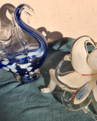 Due Figurini 'Cigno e Fiore' in vetro Murano, 1990
