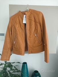 Giacca donna simil pelle marrone chiaro