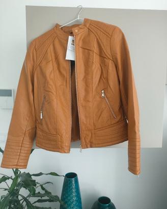 Giacca donna simil pelle marrone chiaro