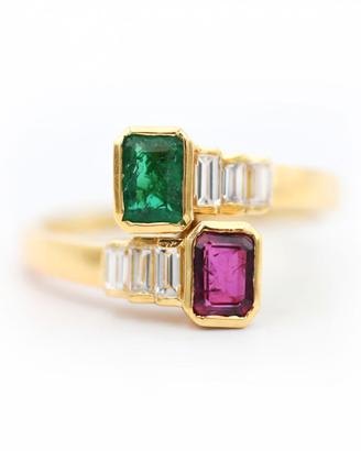 Anello vintage con smeraldo, rubino e diamanti
