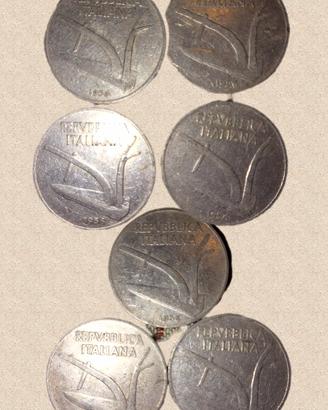 7 monete 10 lire spighe 1956