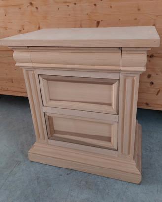 Comodino grezzo 3 cassetti legno massello