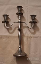 Candelabbro Vintage 3 Bracci in metallo satinato.