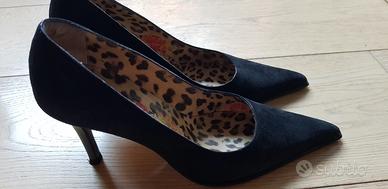 Scarpe decolté nere camoscio pelle cuoio 37.5