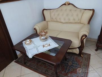 Vento divano a 2 posti in pelle più tavolo 