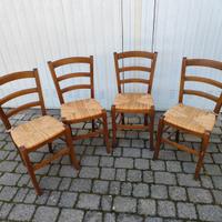 4 sedie di legno con seduta in paglia