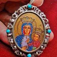 ARGENTO 800 ciondolo antico miniatura icona russa