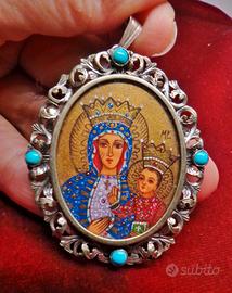 ARGENTO 800 ciondolo antico miniatura icona russa