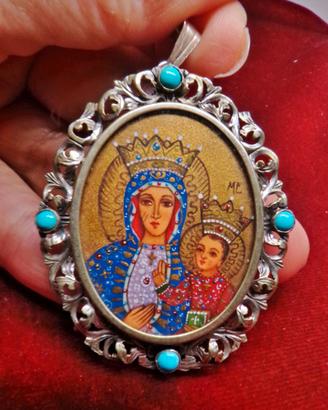 ARGENTO 800 ciondolo antico miniatura icona russa