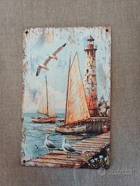Faro e barche a vela (12,5x20 cm): decorazione