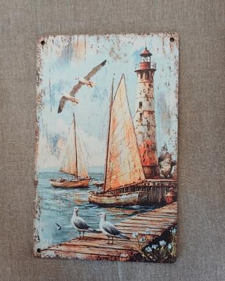 Faro e barche a vela (12,5x20 cm): decorazione