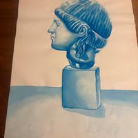 Testa su cubo azzurro