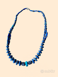 Collana etnica in pietre blu lapislazzuli bijoux