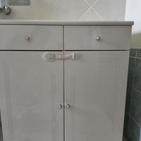 Mobiletto bagno bianco con pomelli perla