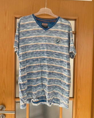 T-shirt uomo blu e bianca a righe – scollo a V