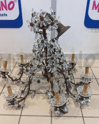 LAMPADARIO 8 LUCI FIORI VETRO GOCCE