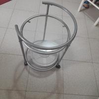 Robusto tavolino carrello acciaio vetro