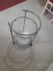 Robusto tavolino carrello acciaio vetro