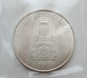 VENEZUELA 100 BOLIVARES ARGENTO SIMON BOLIVAR 1980