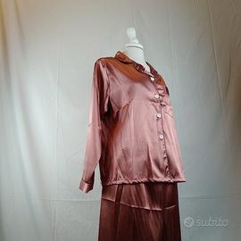 pigiama maniche lunghe taglia L in raso marrone