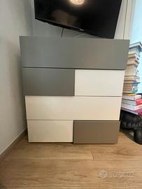 Cassettiera moderna grigio/bianco 6 cassetti
