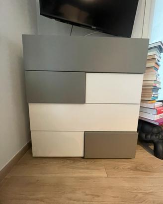 Cassettiera moderna grigio/bianco 6 cassetti