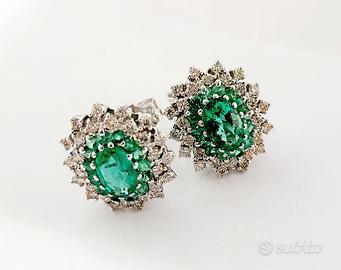 Orecchini Oro Smeraldi Diamanti 18kt-750