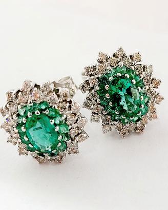 Orecchini Oro Smeraldi Diamanti 18kt-750