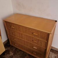 Comò Cassettiera Vintage in Legno e Paglia