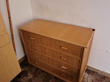 Comò Cassettiera Vintage in Legno e Paglia