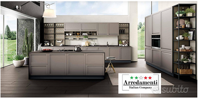 CUCINA LINEARE CON ISOLA+COLONNA ATREZZATA MODERNA
