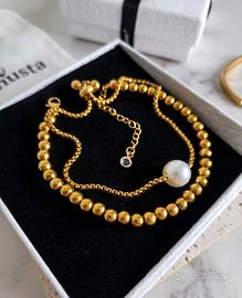 Set di 2 bracciali placcati in oro 18K