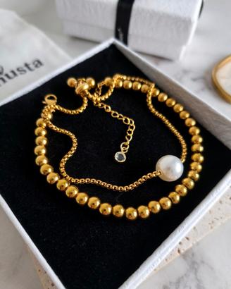 Set di 2 bracciali placcati in oro 18K
