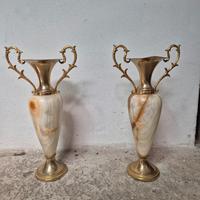 coppia vasi - candelabri in onice e ottone