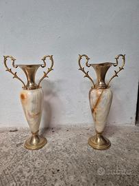 coppia vasi - candelabri in onice e ottone