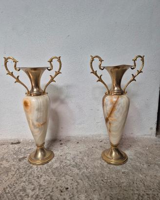 coppia vasi - candelabri in onice e ottone