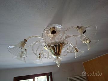 Lampadario vetro di murano oro e cristallo 8 luci