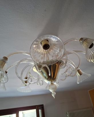 Lampadario vetro di murano oro e cristallo 8 luci