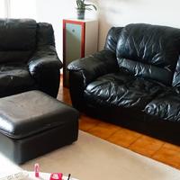 set 2 divani e un pouf (5 posti) in vera pelle