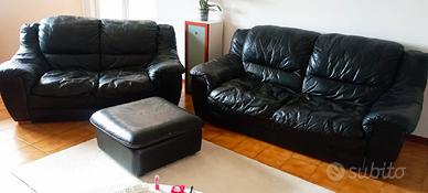 set 2 divani e un pouf (5 posti) in vera pelle
