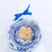 Centrotavola portapane  ceramica  blu bianca +rosa