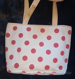 borsa di moschino in tessuto panna a pois rossi