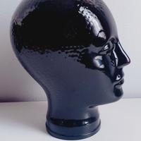 Testa in vetro stampato nero stile Fornasetti