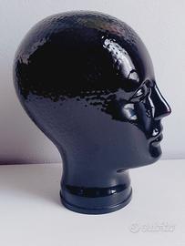 Testa in vetro stampato nero stile Fornasetti